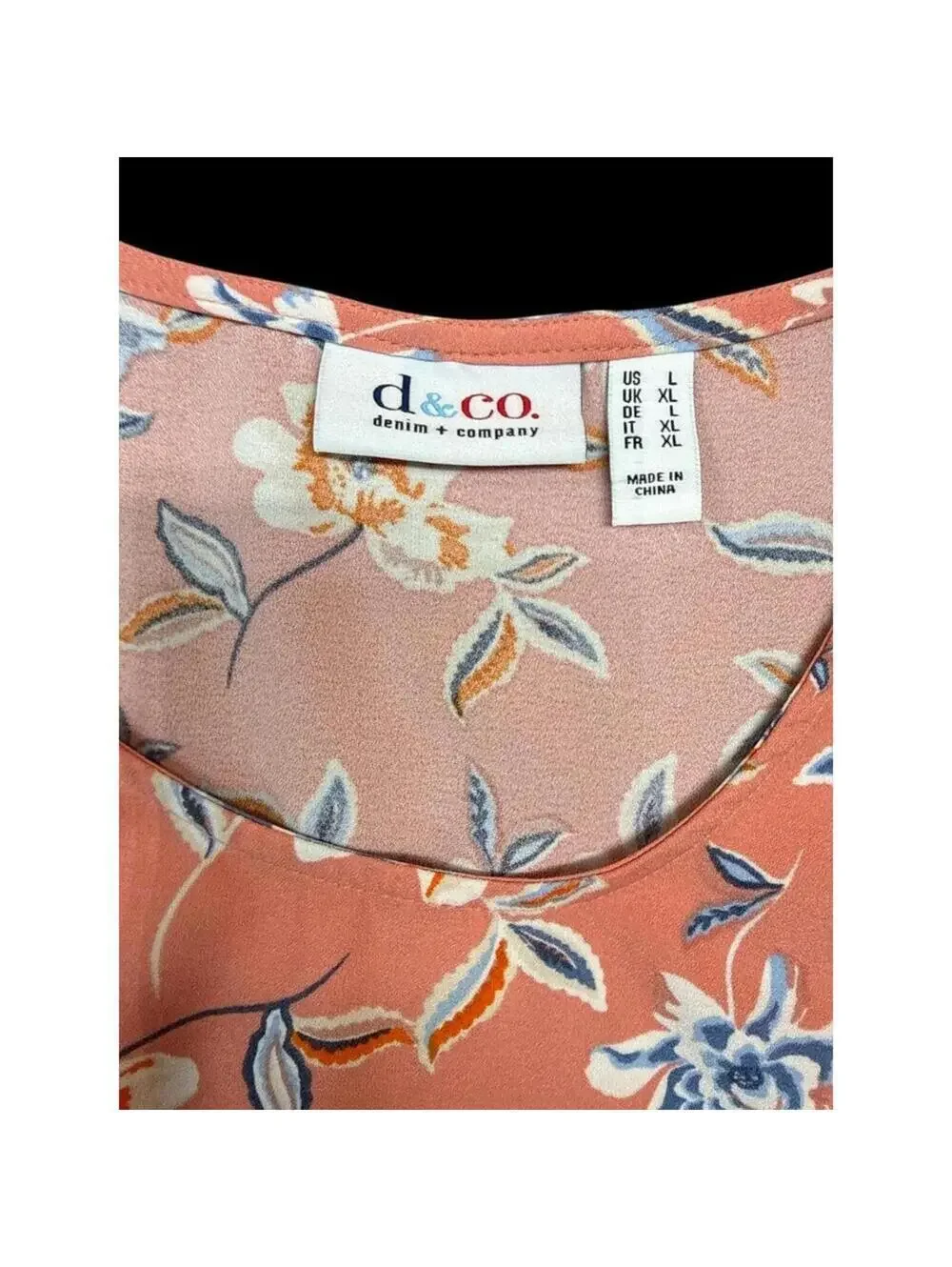 d&co Denim + Company Top Womens L Coral Pink Floral Sleeveless Ruffle Hem Tank